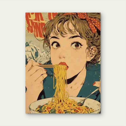 Manga Style Pasta Night Kitchen 60x90cm Metal Print Ready to Hang