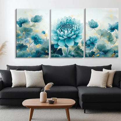 3pcs Elegant Blue for Lotus Flower Lush Greenery Metal Print Ready to Hang Art