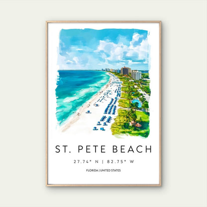Beautiful Florida St. Pete Beach Scene Travel Poster Print Wall Art