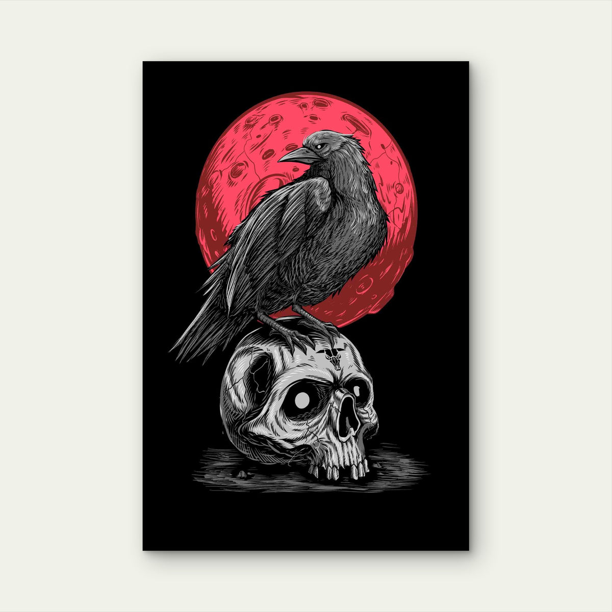 Raven on Skull Head 60x90cm Metal Print Ready to Hang