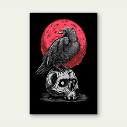 Raven on Skull Head Metal Print Ready to Hang