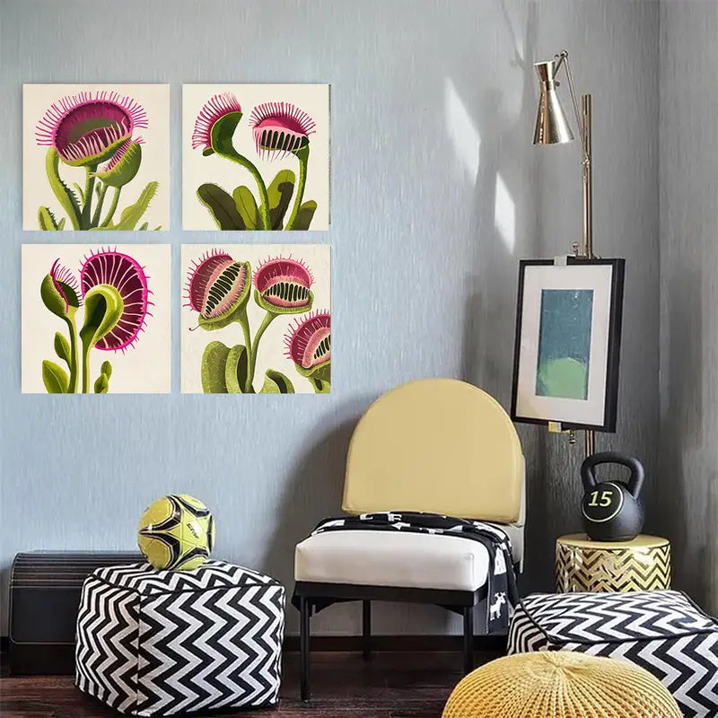 4pcs Botanical Venus Flytra Elegant FE   Wall Art Canvas Framed