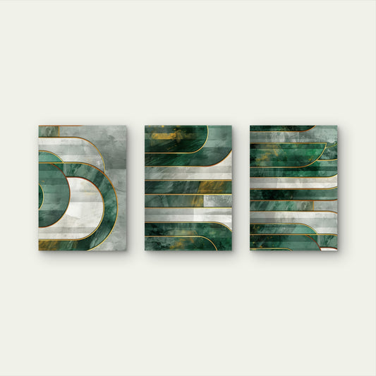 3pcs Modern Luxury Emerald Green Gold Abstract Wall Art Set Canvas Framed 40x60cm - High Quality Print 100% Australian Made Wall Canvas Ready to Hang
