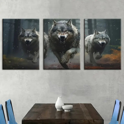3pcs Wolf Pack Portrait Wall Art Set Canvas Framed 40x60cm - High Quality Print 100% Australian Made Wall Canvas Ready to Hang