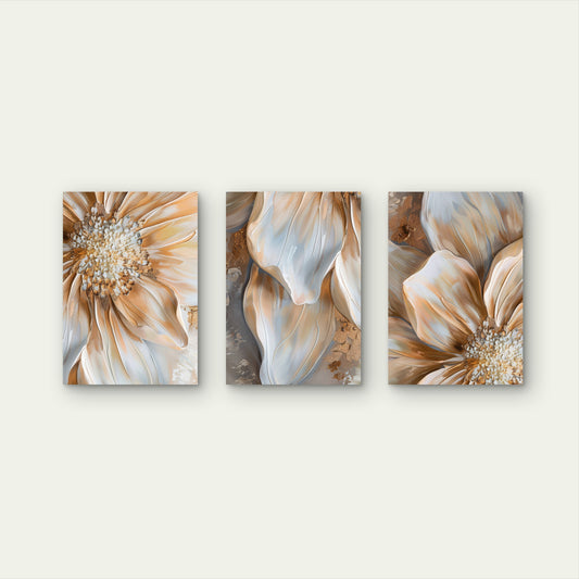 3pcs Beige and Gold Botanical Triptych Prints Wall Art Set Canvas Framed 40x60cm - High Quality Print 100% Australian Made Wall Canvas Ready to Hang