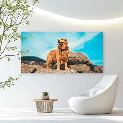 Golden Retriever On Rocks Wall Art Canvas Office Home Room Framed 120x60cm
