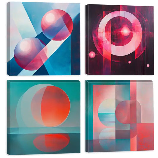 4pcs Blue Poster With Pink Background Wall Art Canvas Framed