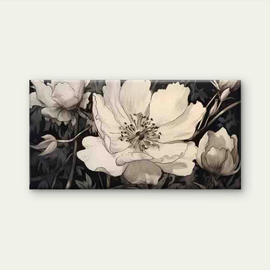 Black And White Floral Wall Art Canvas Office Home Room Framed 120x60cm