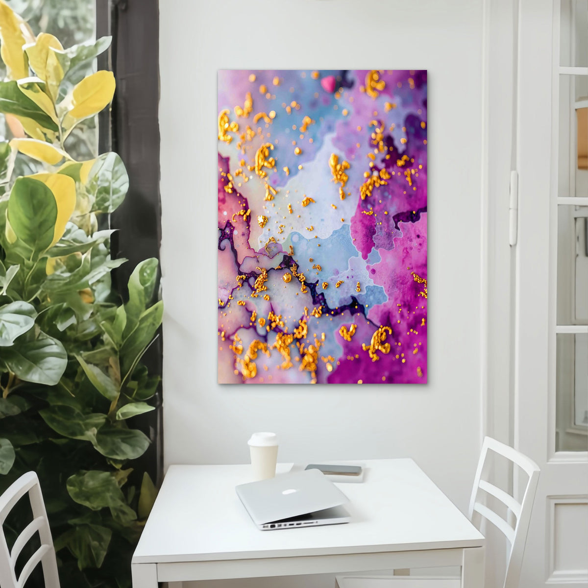 Celestial Bloom with Gilded Textures 40x60cm Metal Print Ready to Hang