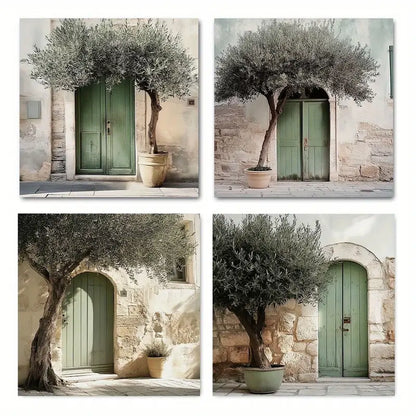 4pcs Architecture & Olive Tree Wall Art Canvas Framed