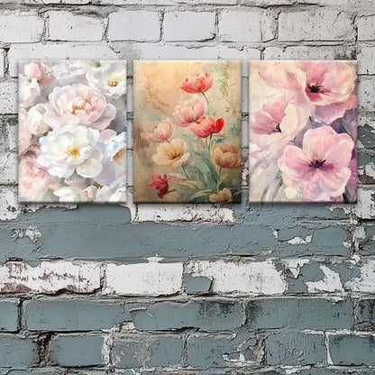 3pcs Elegant White Floral, Pink & Red Flowers Metal Print Ready to Hang Art