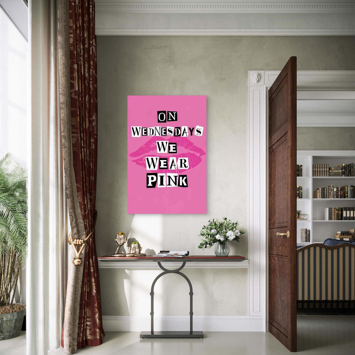 Collage-Style Text With Pink Lips 60x90cm Metal Print Ready to Hang