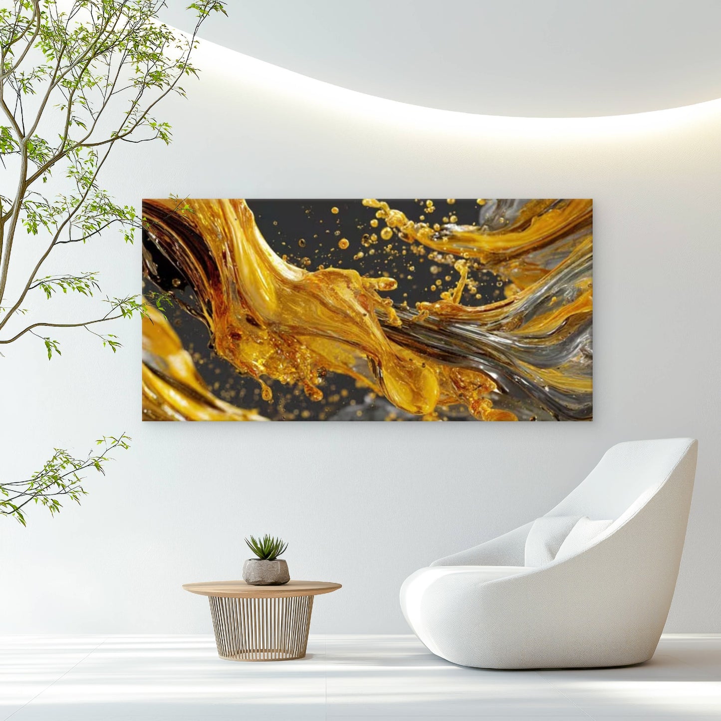 Golden Black White Splash Wall Art Canvas Office Home Room Framed 120x60cm