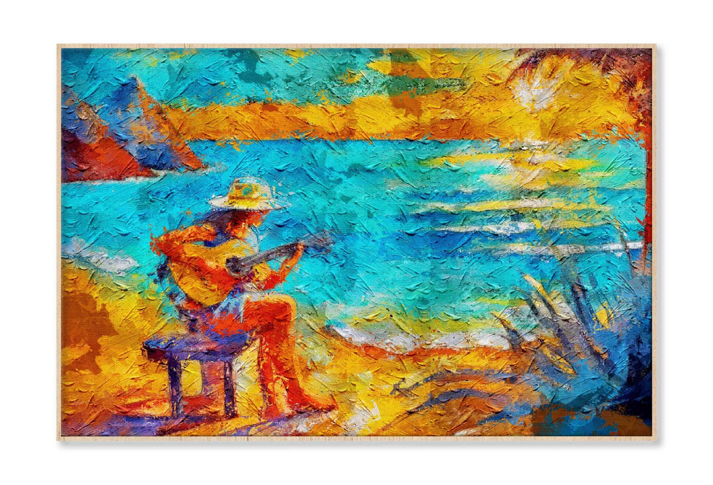 Girl Playing Guitar On The Beach Wall Art Limited Edition High Quality Print