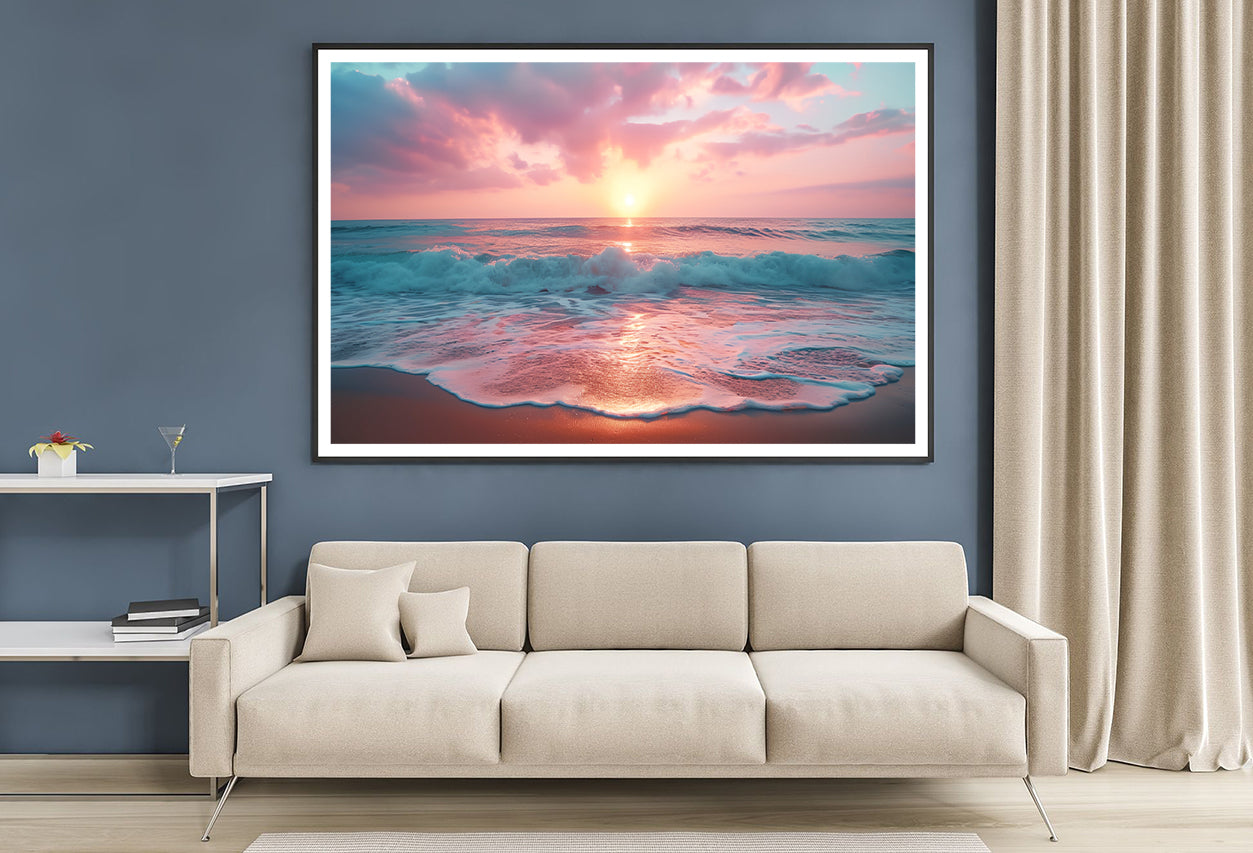 Beautiful Sunset over a Pink Sandy Beach View Home Decor Premium Quality Poster Print Choose Your Sizes