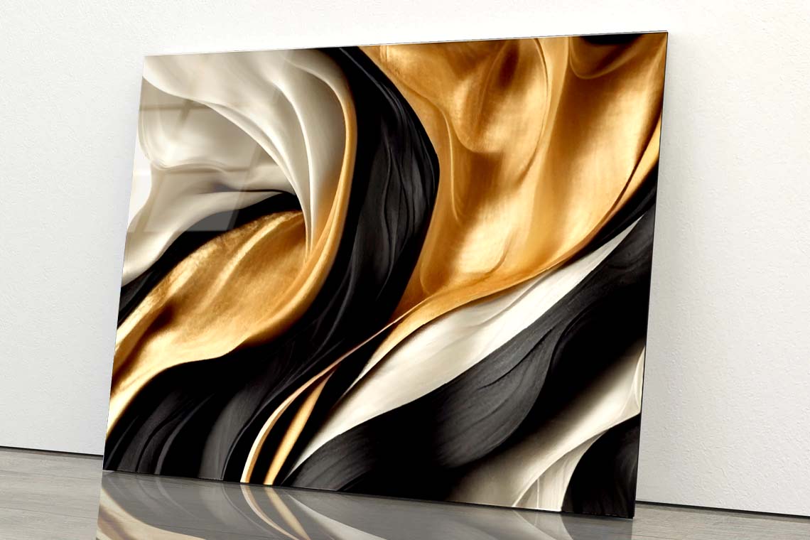 Golden 3D Abstract Acrylic Glass Print Tempered Glass Wall Art 100% Made in Australia Ready to Hang