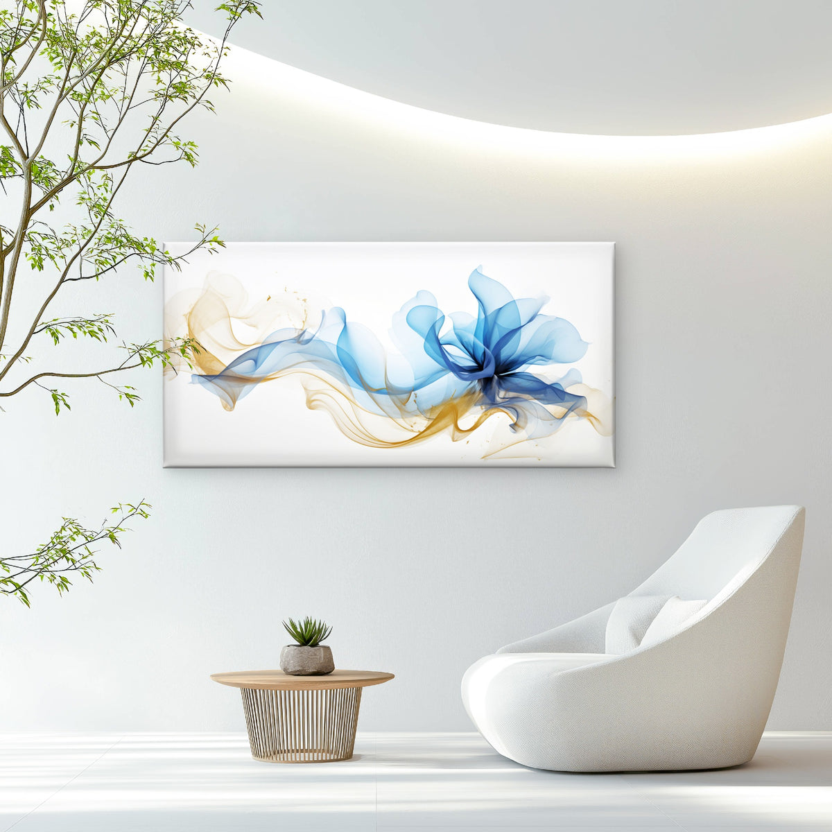 Blue Gold Fluid Silk Wave Wall Art Canvas Office Home Room Framed 120x60cm