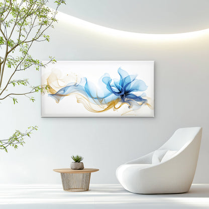 Blue Gold Fluid Silk Wave Wall Art Canvas Office Home Room Framed 120x60cm