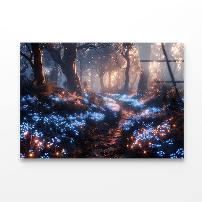 Forest with Red Leaves and Trees by Lights Acrylic Glass Print Tempered Glass Wall Art 100% Made in Australia Ready to Hang