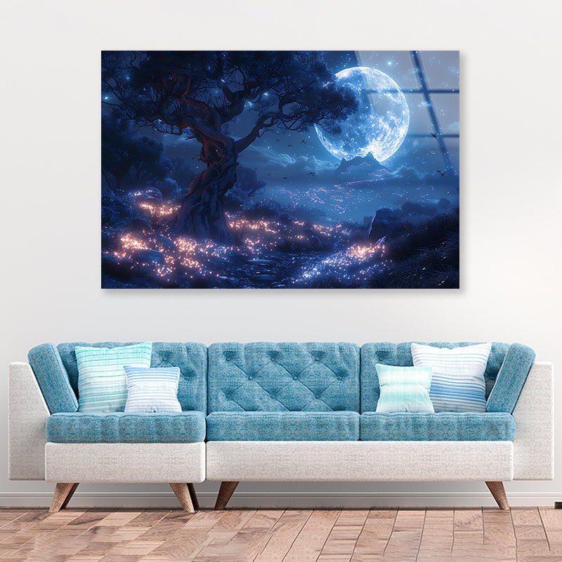 A Tree with Lights in the Background Acrylic Glass Print Tempered Glass Wall Art 100% Made in Australia Ready to Hang