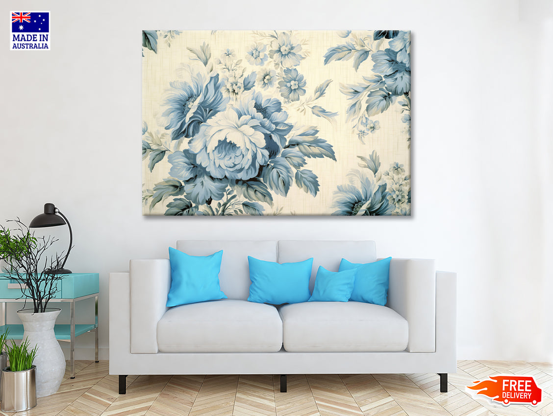 Blue Floral Vintage Wallpaper Print 100% Australian Made