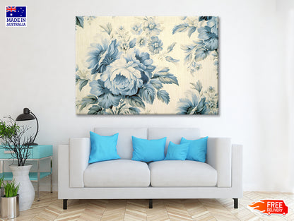 Blue Floral Vintage Wallpaper Print 100% Australian Made