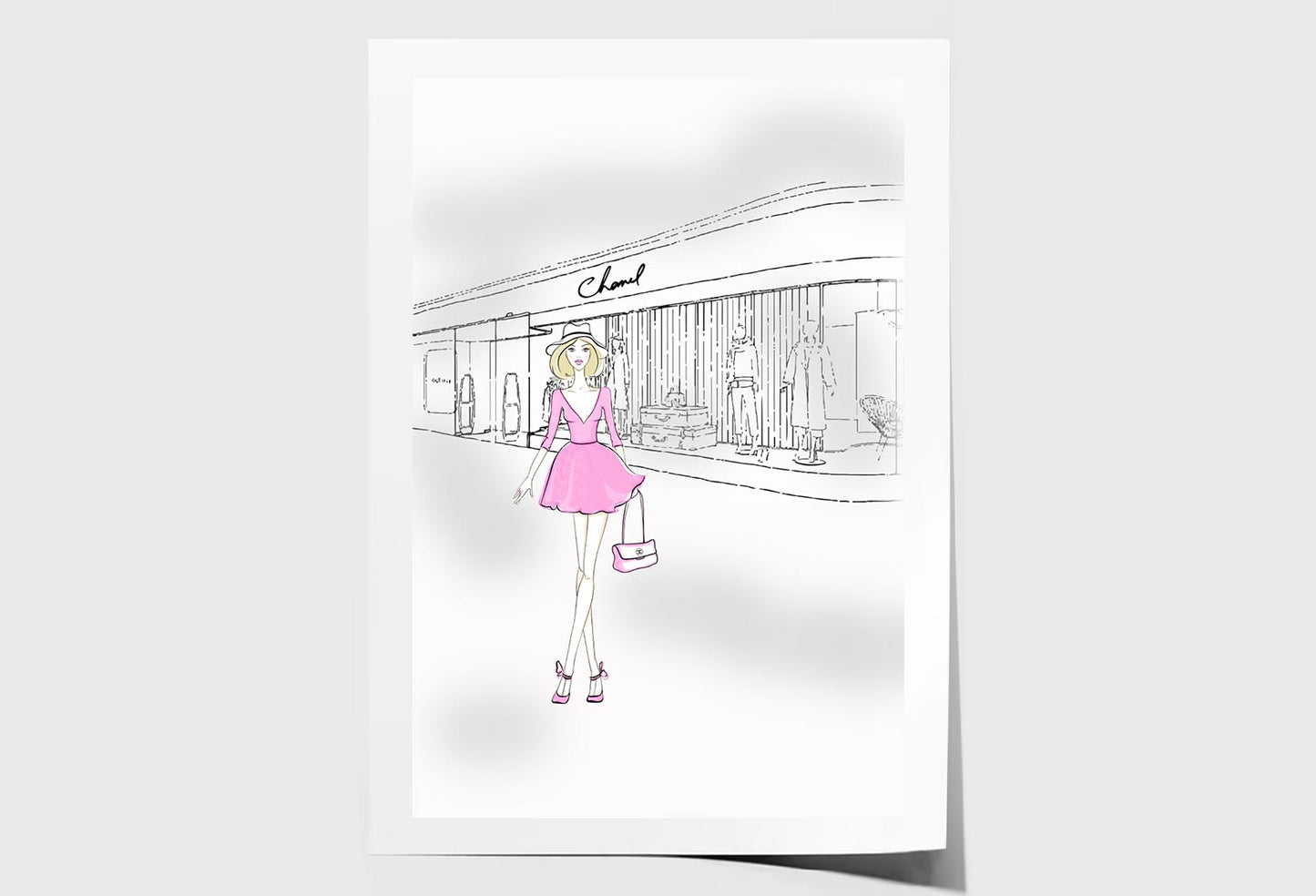 Pink Girl With Fashion Store Wall Art Limited Edition High Quality Print Unframed Roll Canvas None