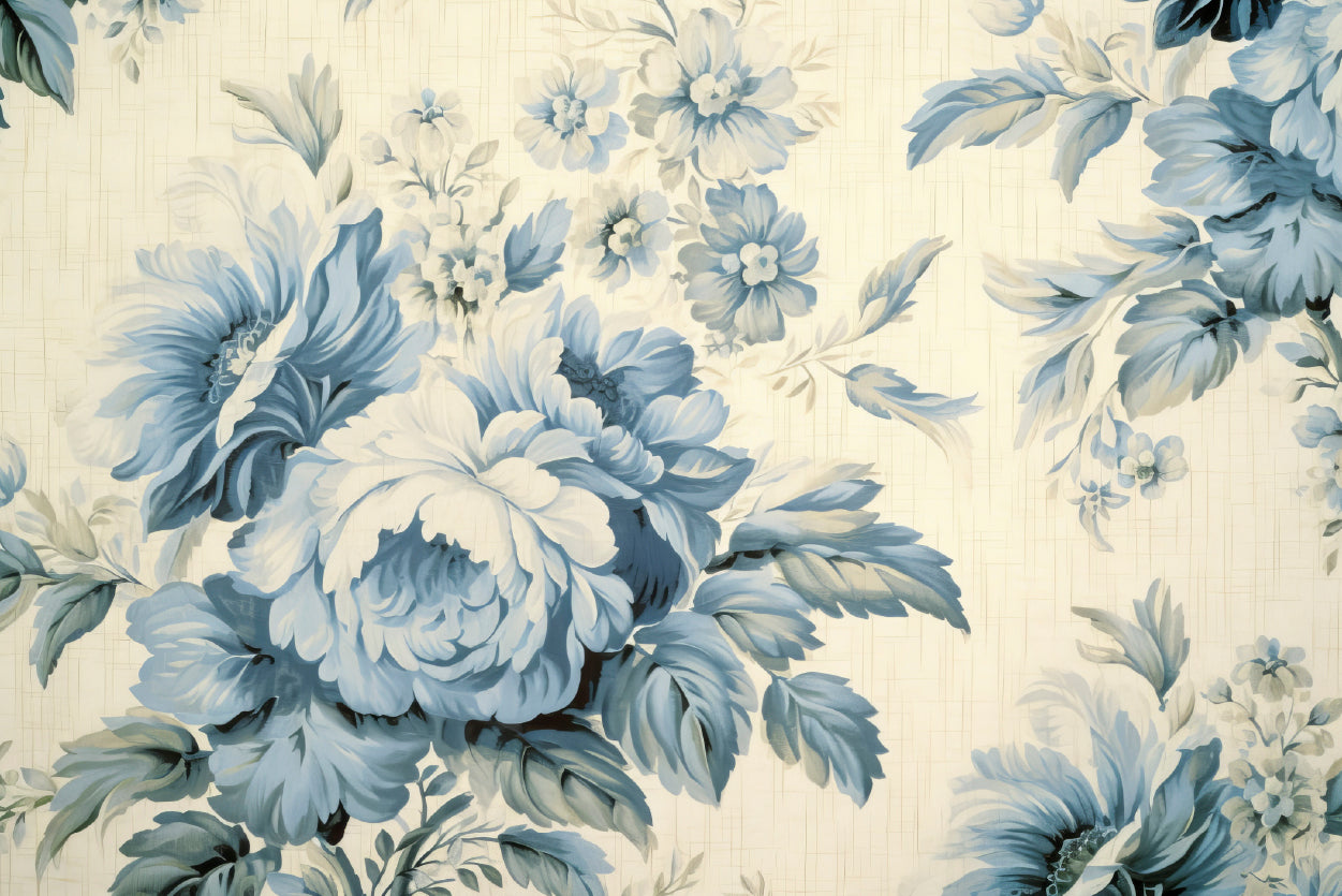 Blue Floral Vintage Wallpaper Print 100% Australian Made