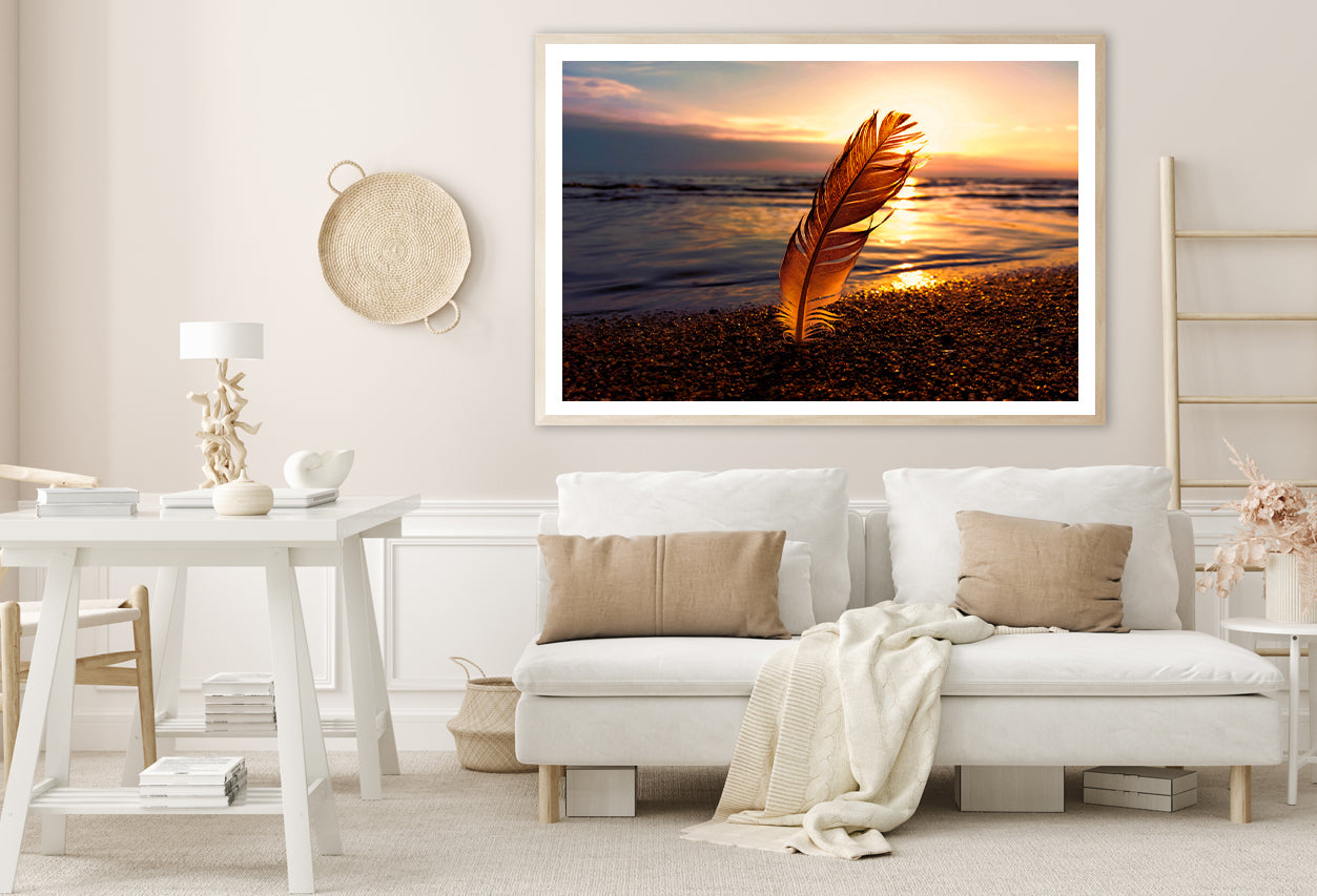 Feather With Sunset in Seashore Home Decor Premium Quality Poster Print Choose Your Sizes