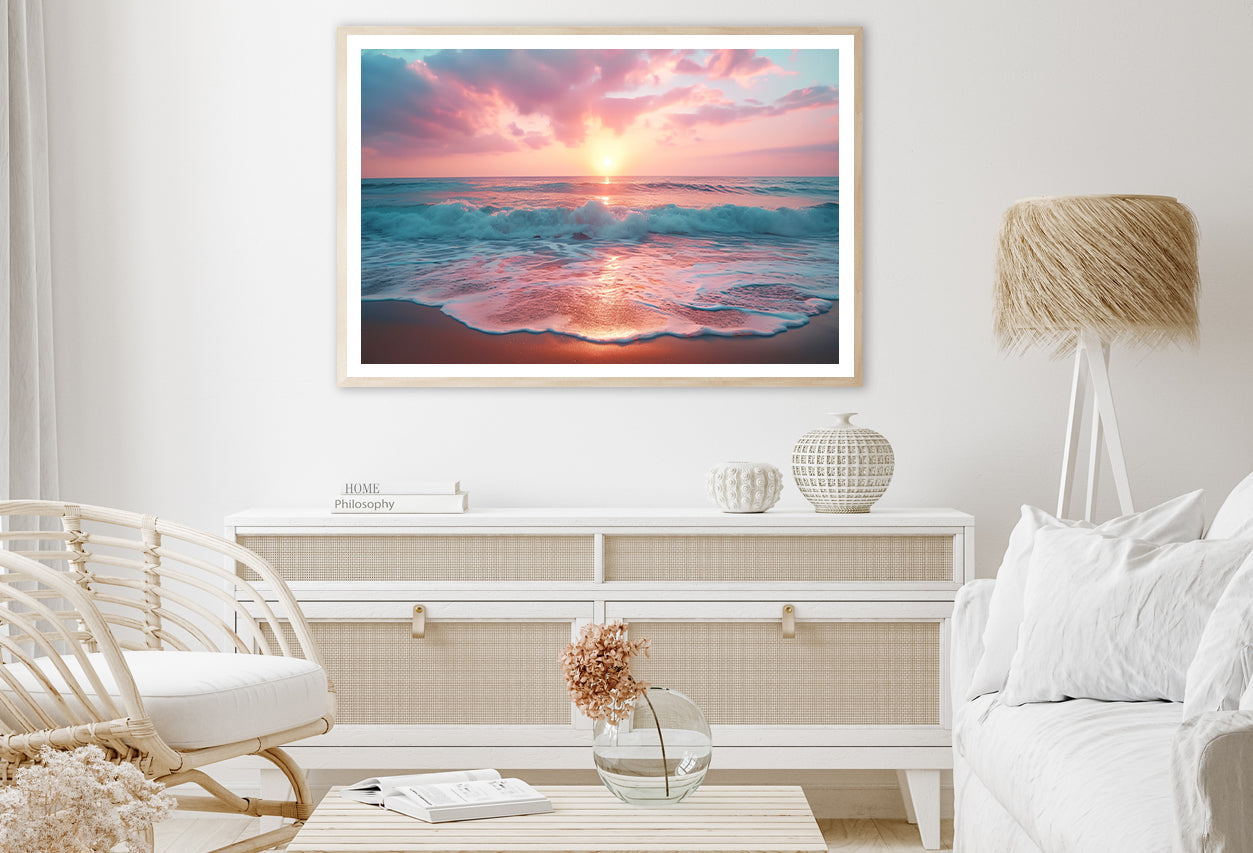 Beautiful Sunset over a Pink Sandy Beach View Home Decor Premium Quality Poster Print Choose Your Sizes