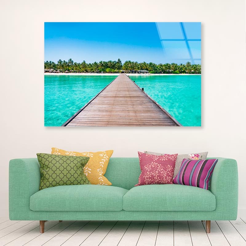 Overwater Bridge in The Indian Ocean Acrylic Glass Print Tempered Glass Wall Art 100% Made in Australia Ready to Hang