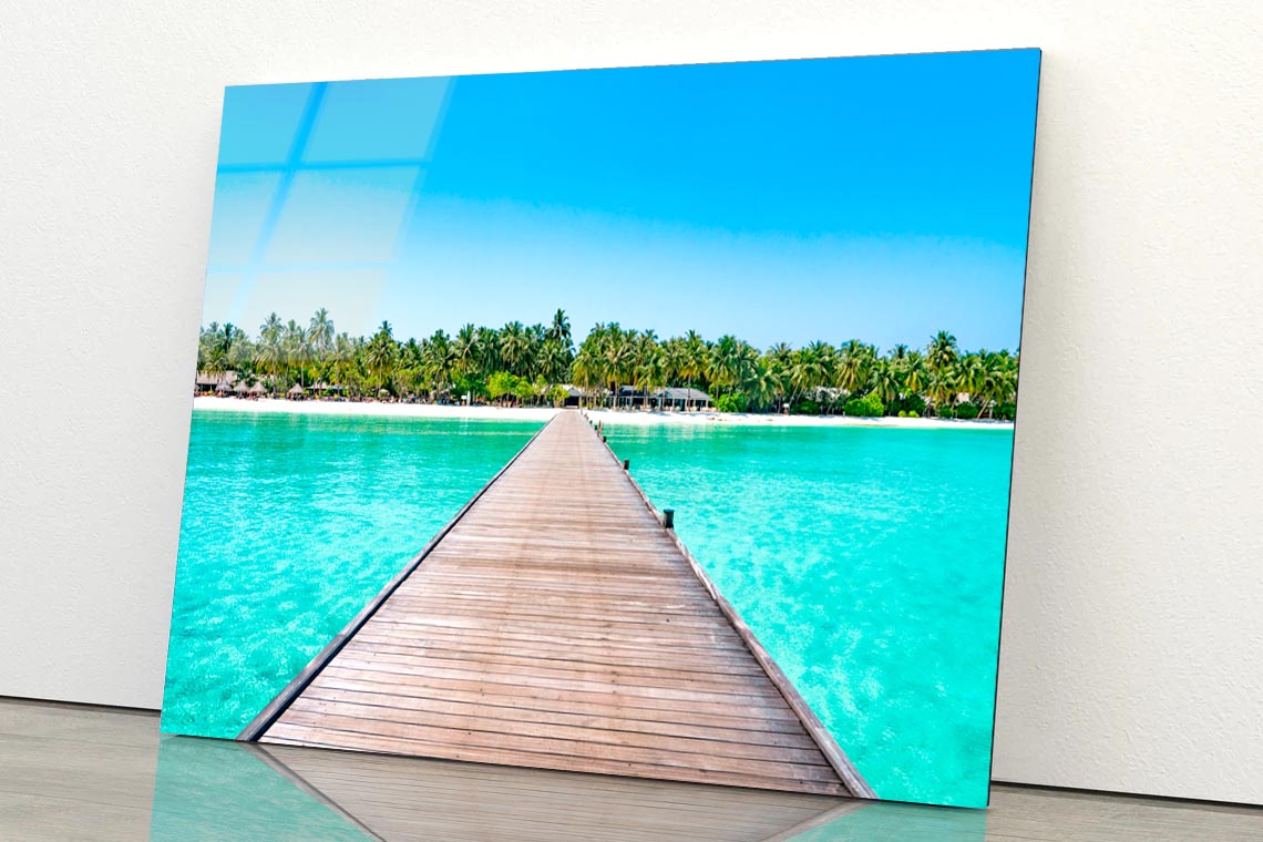 Overwater Bridge in The Indian Ocean Acrylic Glass Print Tempered Glass Wall Art 100% Made in Australia Ready to Hang