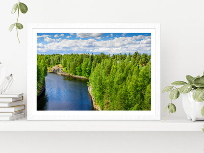 Saimaa Canal Near Lappeenranta Glass Framed Wall Art, Ready to Hang Quality Print With White Border White