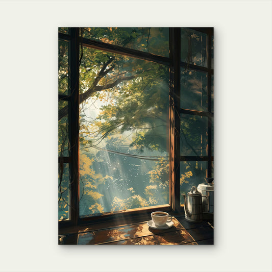 Sunlight Window Coffee Pot 60x90cm Metal Print Ready to Hang