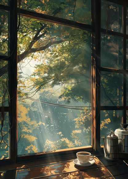 Sunlight Window Coffee Pot 60x90cm Metal Print Ready to Hang