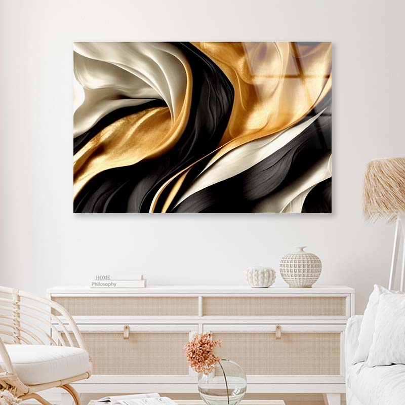 Golden 3D Abstract Acrylic Glass Print Tempered Glass Wall Art 100% Made in Australia Ready to Hang