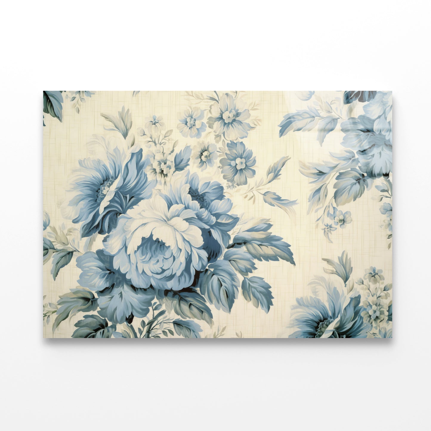 Blue Floral Vintage Wallpaper Acrylic Glass Print Tempered Glass Wall Art 100% Made in Australia Ready to Hang