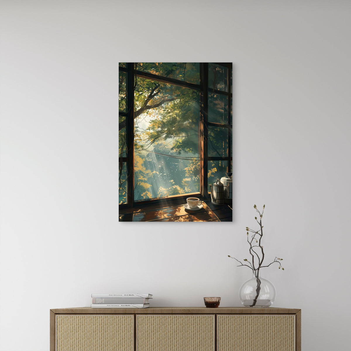 Sunlight Window Coffee Pot 60x90cm Metal Print Ready to Hang