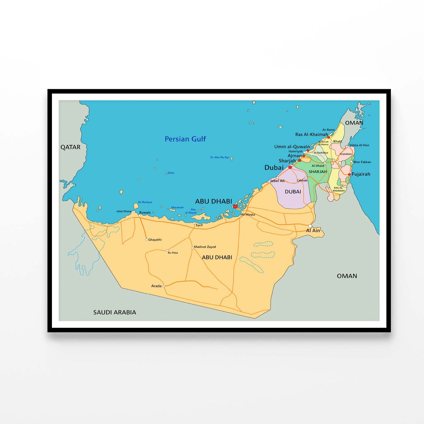 United Arab Emirates Political Map Home Decor Premium Quality Poster Print Choose Your Sizes