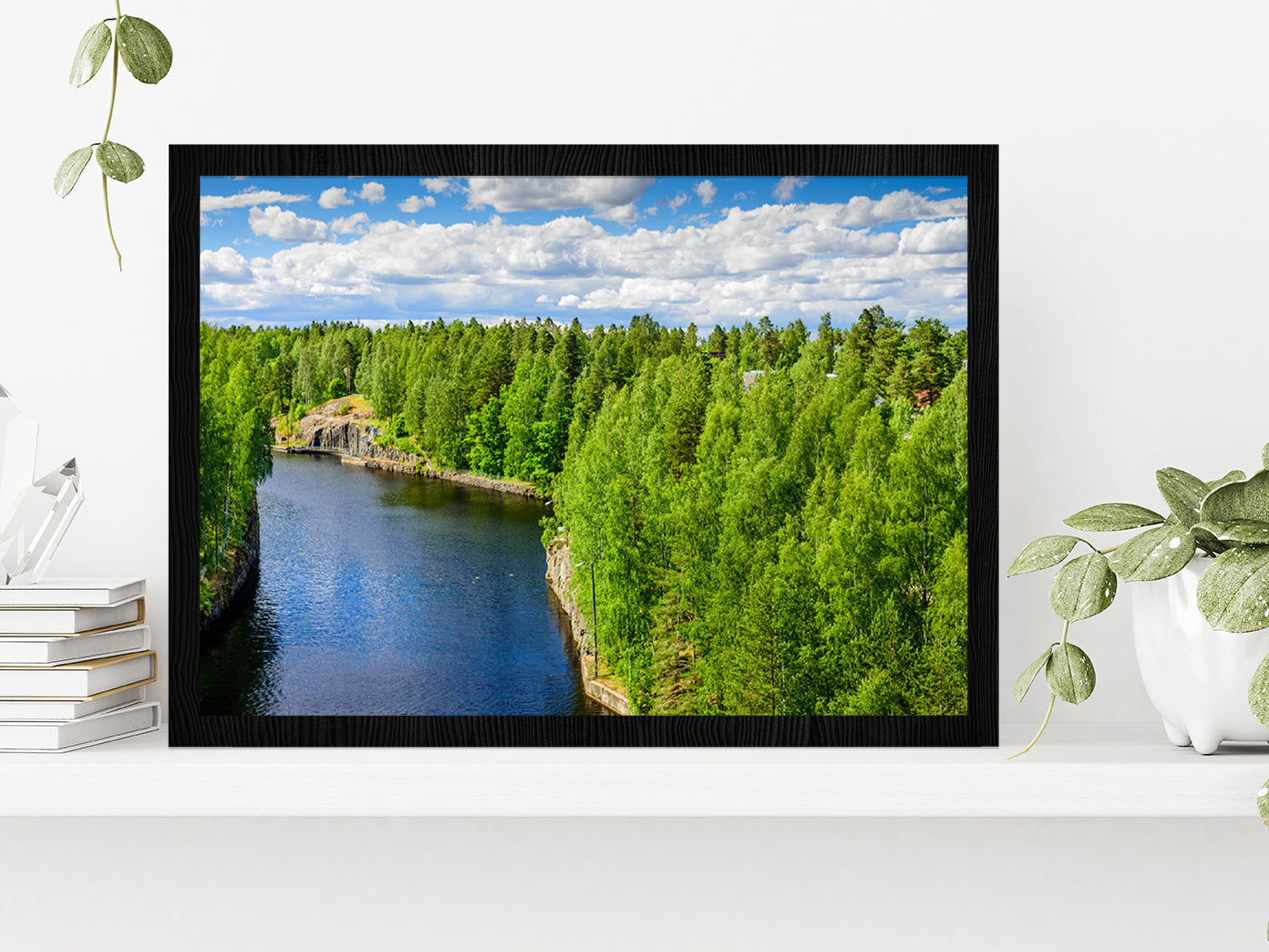 Saimaa Canal Near Lappeenranta Glass Framed Wall Art, Ready to Hang Quality Print Without White Border Black