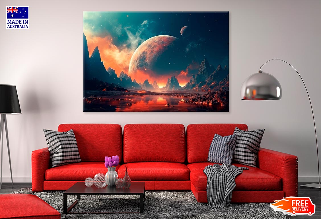 Planets With Mountain & Lake Print 100% Australian Made