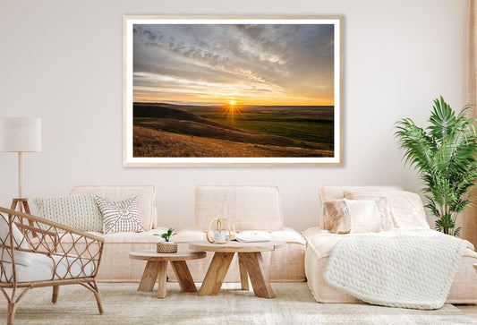 Sunset at Grasslands with Colorful Sky Home Decor Premium Quality Poster Print Choose Your Sizes