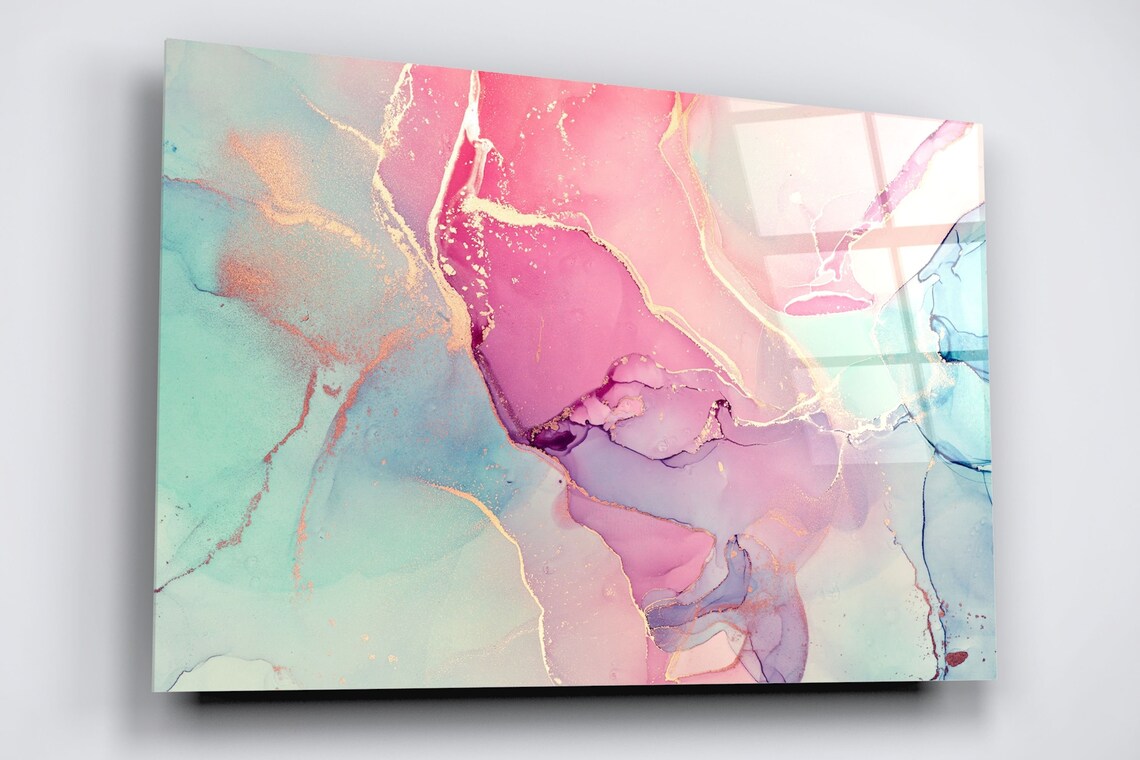 Gold & Pink Abstract Art Acrylic Glass Print Tempered Glass Wall Art 100% Made in Australia Ready to Hang