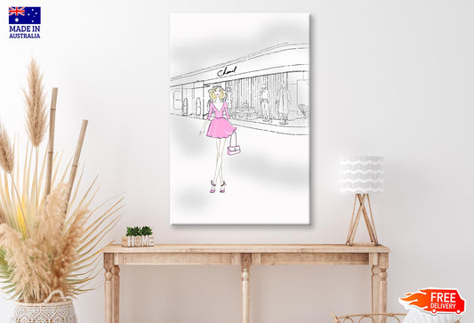 Pink Girl With Fashion Store Wall Art Limited Edition High Quality Print