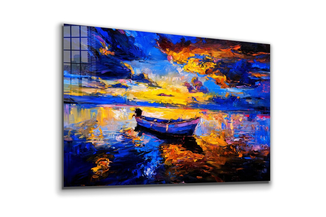 Boat Sea Oil Painting UV Direct Aluminum Print Australian Made Quality