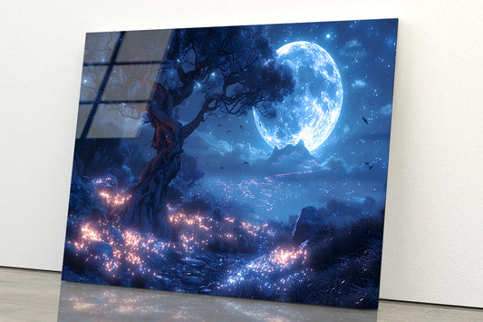 A Tree with Lights in the Background Acrylic Glass Print Tempered Glass Wall Art 100% Made in Australia Ready to Hang