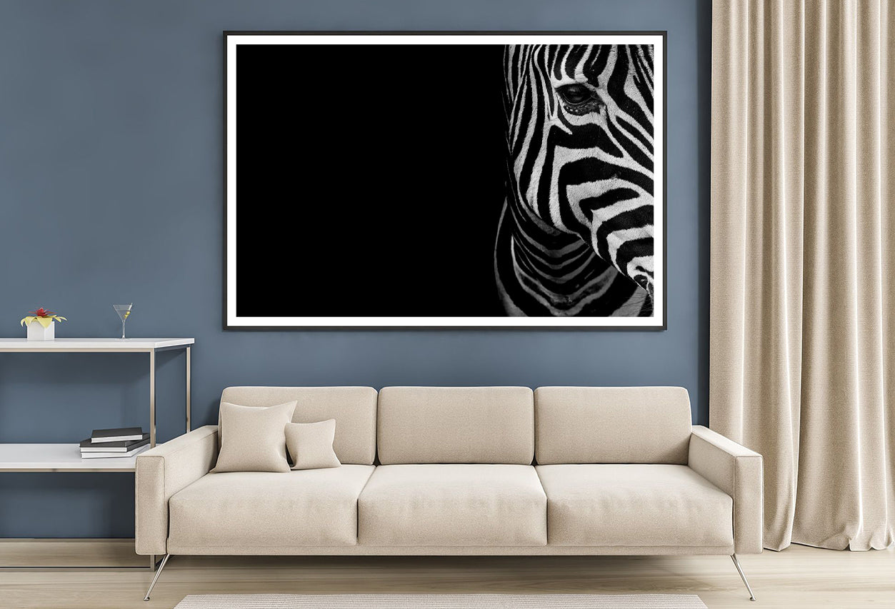 Half Face of Zebra with Black Home Decor Premium Quality Poster Print Choose Your Sizes