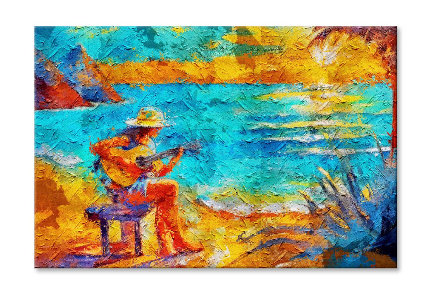 Girl Playing Guitar On The Beach Wall Art Limited Edition High Quality Print