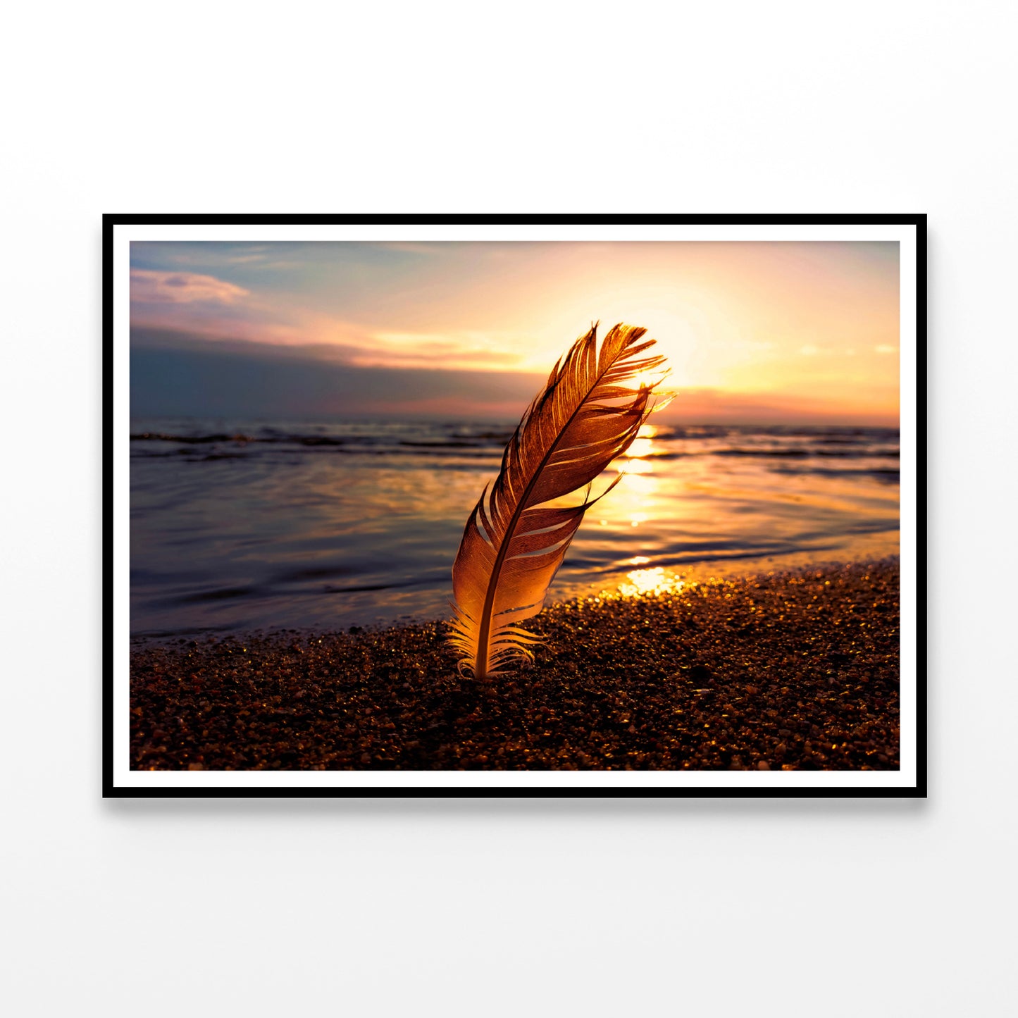 Feather With Sunset in Seashore Home Decor Premium Quality Poster Print Choose Your Sizes