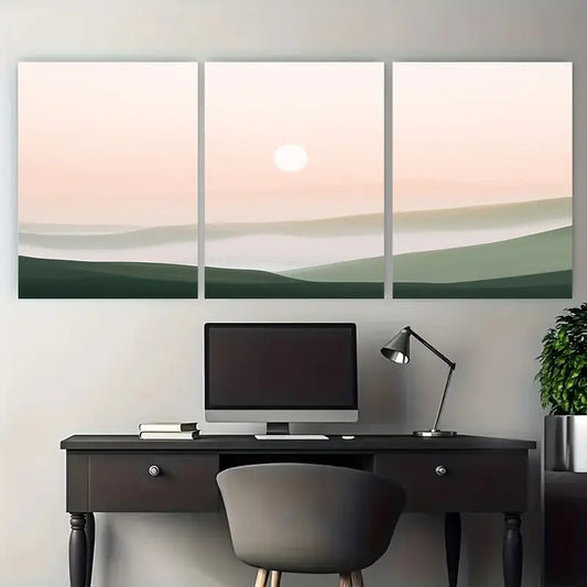 3pcs Green Misty Hills Sunrise Pink Metal Print Ready to Hang Art